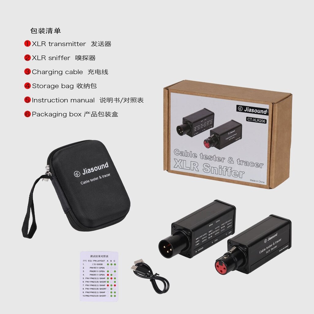 (1ชุด) [TLS] Jiasound CT-XLR206 เครื่องทดสอบสาย XLR