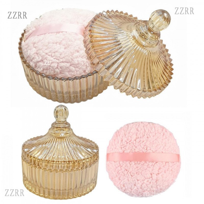 ExtraLargeBodyPuffandContainer-VintageGlassDustingPowderContainerwithSoftPuffforWomen&Girls(5.9x5.9I