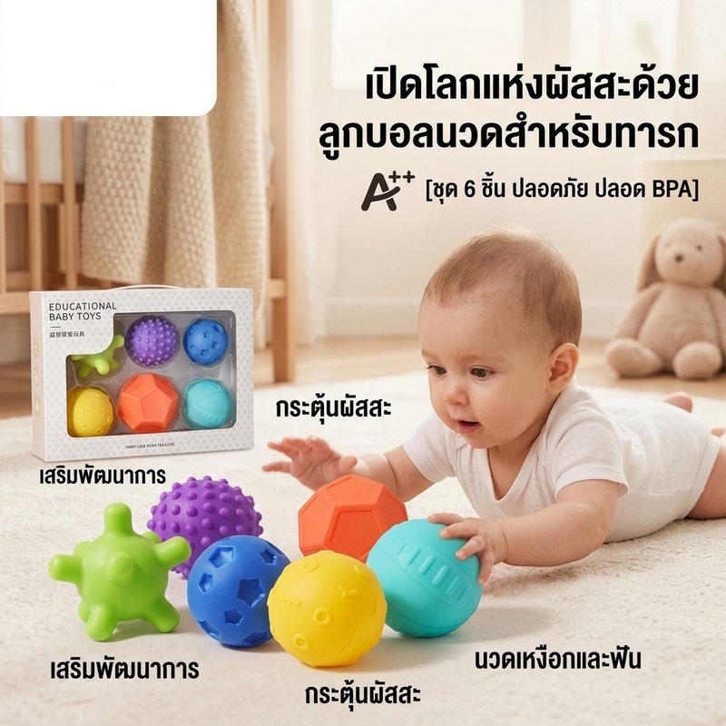 ลูกบอลสัมผัสทารก ของเล่นซิลิโคนนิ่ม ชุดลูกบอลนวดจับ ฝึกประสาทสัมผัส แมนฮัตตันมือจับ