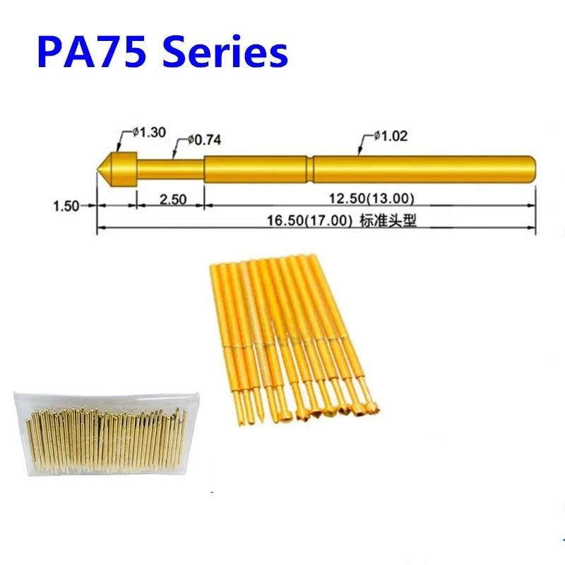 100 ชิ้น/ถุงชุบทองฤดูใบไม้ผลิ Test Probe PA75-A2 B1 E2 H2 J1 Q1 Q2 T2 LM2 G2 F1 เส้นผ่านศูนย์กลางภาย