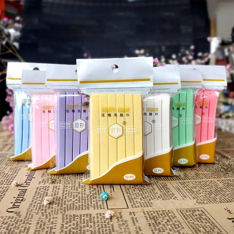 แอลดี| 12pcspress Face Wash Wash Face Sponge Pad Clean Face Exfoliating ฟองน้ําทิ้งพัฟใหม่