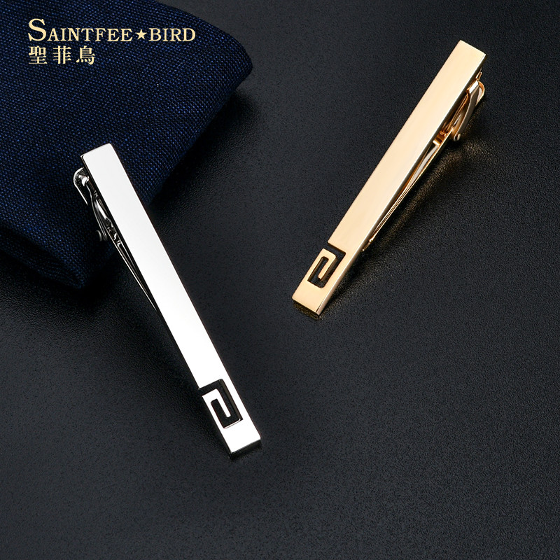 Tie Clip Men Business High-End Professional Tie Pin Silver Simple Lavalier Men Creative Pin Card Pin