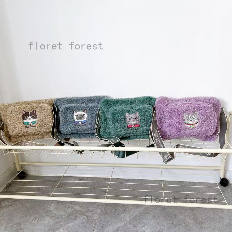 ญี่ปุ่นญี่ปุ่น Kusuguru ของแท้น้ําผึ้ง Bean Cat Plush Jacquard Messenger กระเป๋าไหล่กระเป๋าการ์ตูนผ้า Commuter PROO3