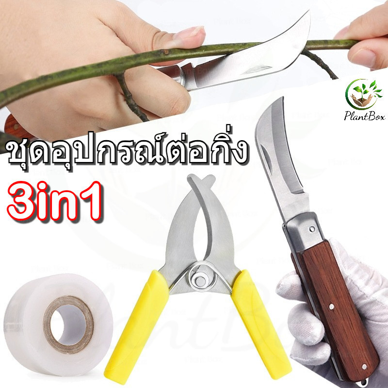 3in1 ชุดอุปกรณ์ต่อกิ่ง มีดพับตอนกิ่ง + กรรไกรตอนกิ่งไม้ + เทปพันกิ่งไม้ เหมาะสำหรับการต่อกิ่งพืช