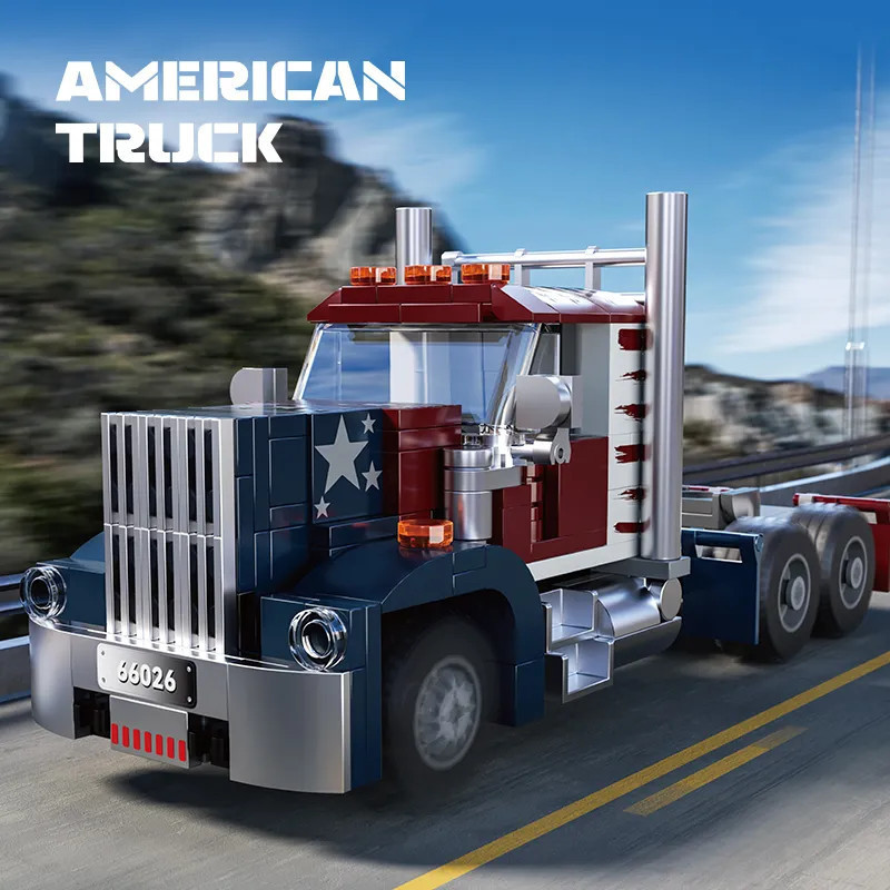CODAmerican Truck Trailer Container Truck Front China Assembled Building Block Car Model Childrens T