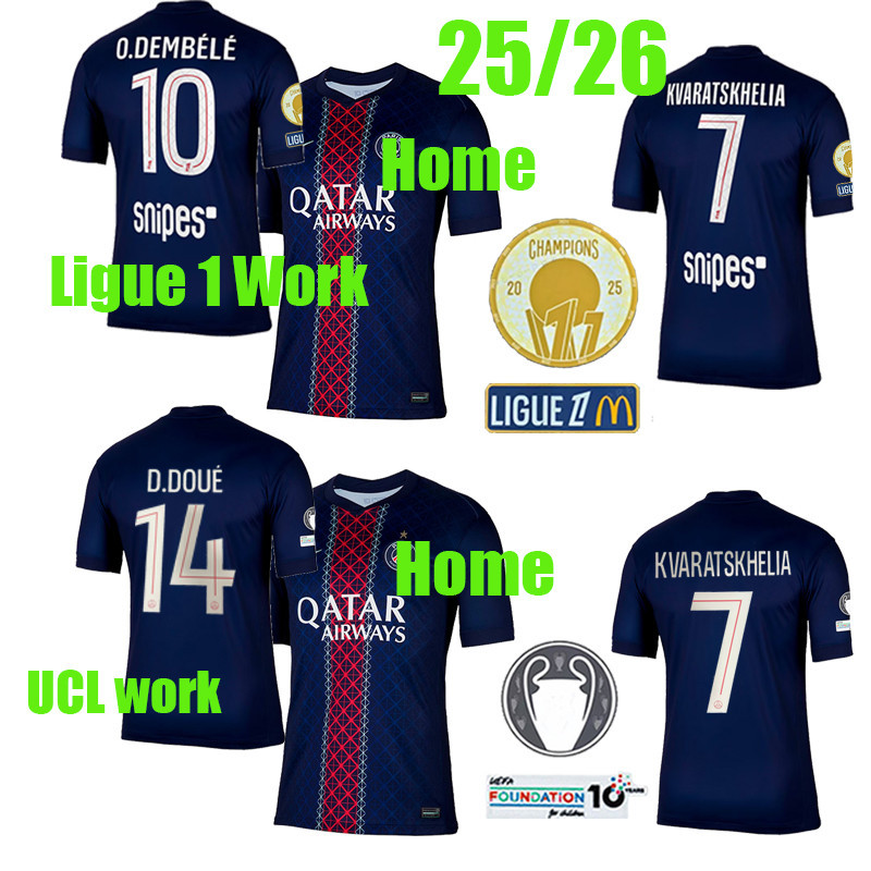 S-4XL 25/26 PSG O.DEMBELE เสื้อฟุตบอล 25/26 pa-ris-Home Jerseys D.DOUE KVARATSKHELIA O.DEMBELE HAKIM