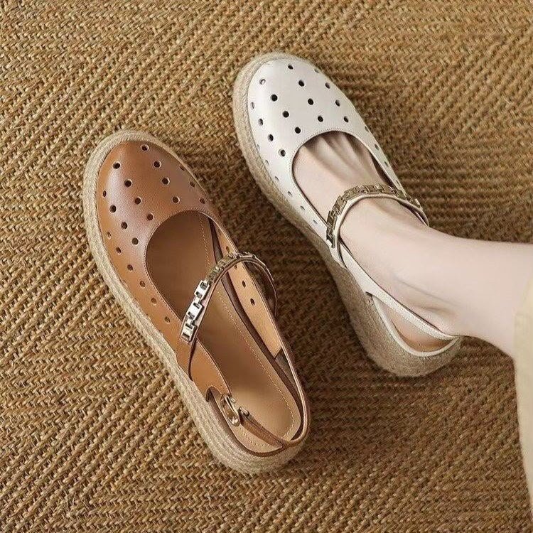 PRF รองเท้าแตะผู้หญิง 5.5 ซม.สูง Beige สีน้ําตาลรองเท้าแฟชั่นแพลตฟอร์มสายคล้องคอสไตล์เกาหลี SG4072