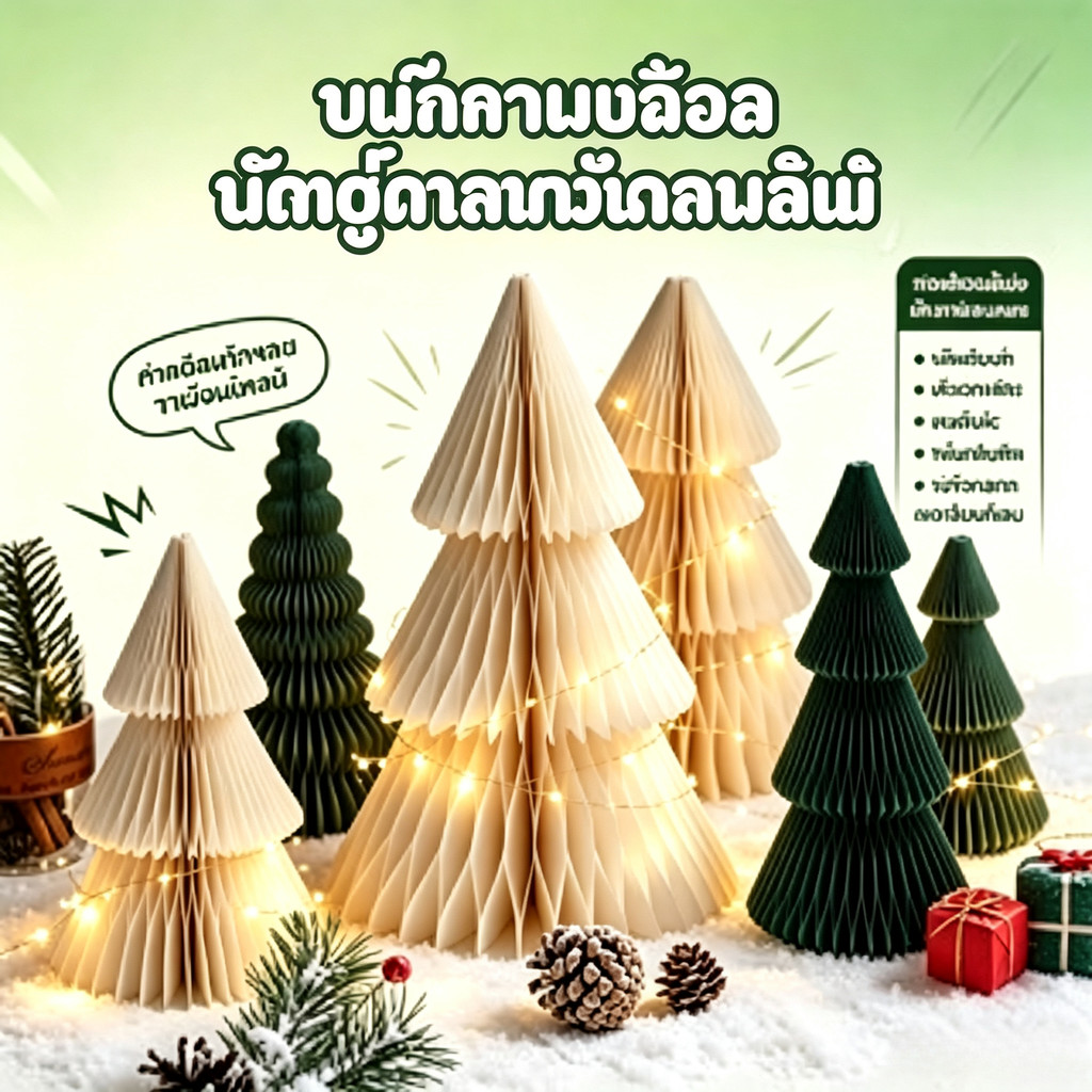 กระดาษรังผึ้งสำหรับตกแต่งต้นคริสต์มาส แบบโอริกามิและตาราง