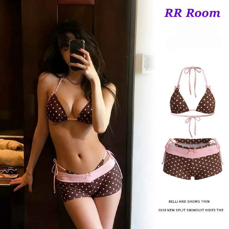 พร้อมส่ง ส่งไวจากไทย ชุดว่ายน้ำ bikini บิกินี่ 3 ชิ้น ลายจุด สไตล์เซ็กซี่ มีฟองน้ำ summer bikini
