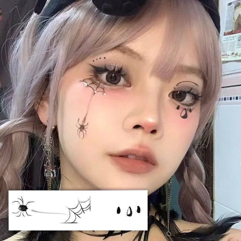 万圣节小蜘蛛妆容贴 贴纸爱心腮红妆容 脸部无辜感泪滴脸* 贴Halloween Witch Gothic Dark Makeup Nun Creative Makeup * Children'S Ca