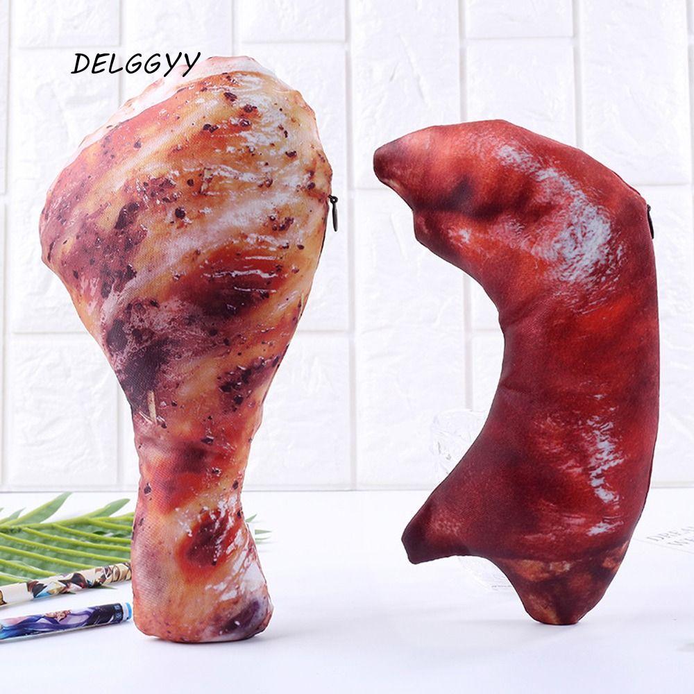 DELGGYY กล่องดินสอเนื้อ, ตีนเป็ดหมูสมจริงปลารูปร่างปากกากระเป๋า, ตลกที่มีซิปไม้ตีกลองปลาคาร์พจําลองอาหารเครื่องเขียนกระเป๋าอุปกรณ์สํา