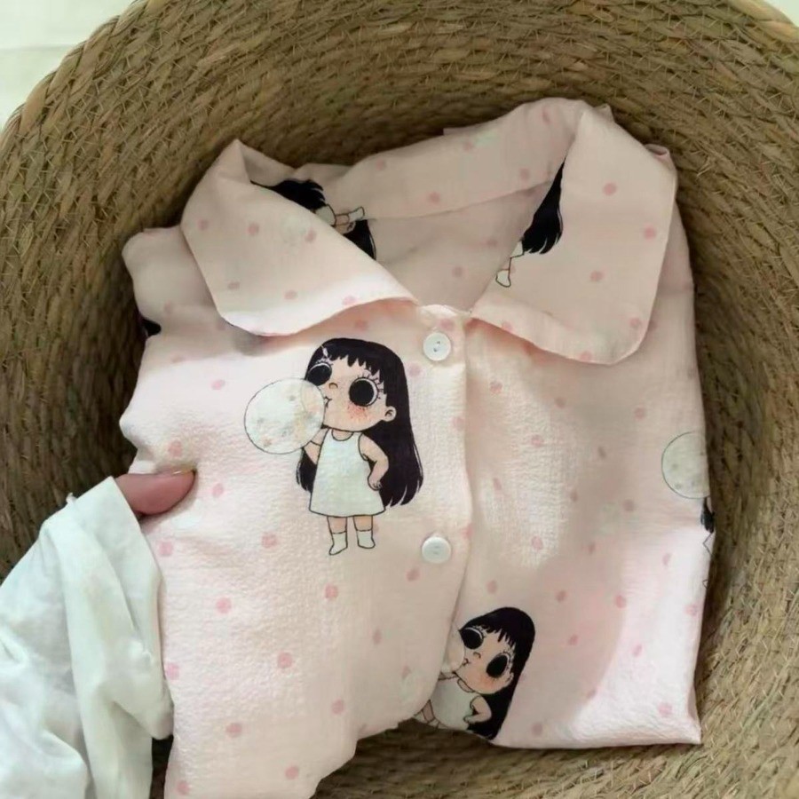 การ์ตูน เสี่ยวหยู ฤดูร้อนใหม่น่ารักแขนสั้นชุดนอนสตรีหลวมเสื้อผ้าชุด