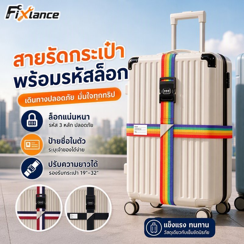 สายรัดกระเป๋าเดินทาง เข็มขัดข้าม TSA ล็อคปรับได้ Heavy Duty Car Seatbelt Webbing ID Card