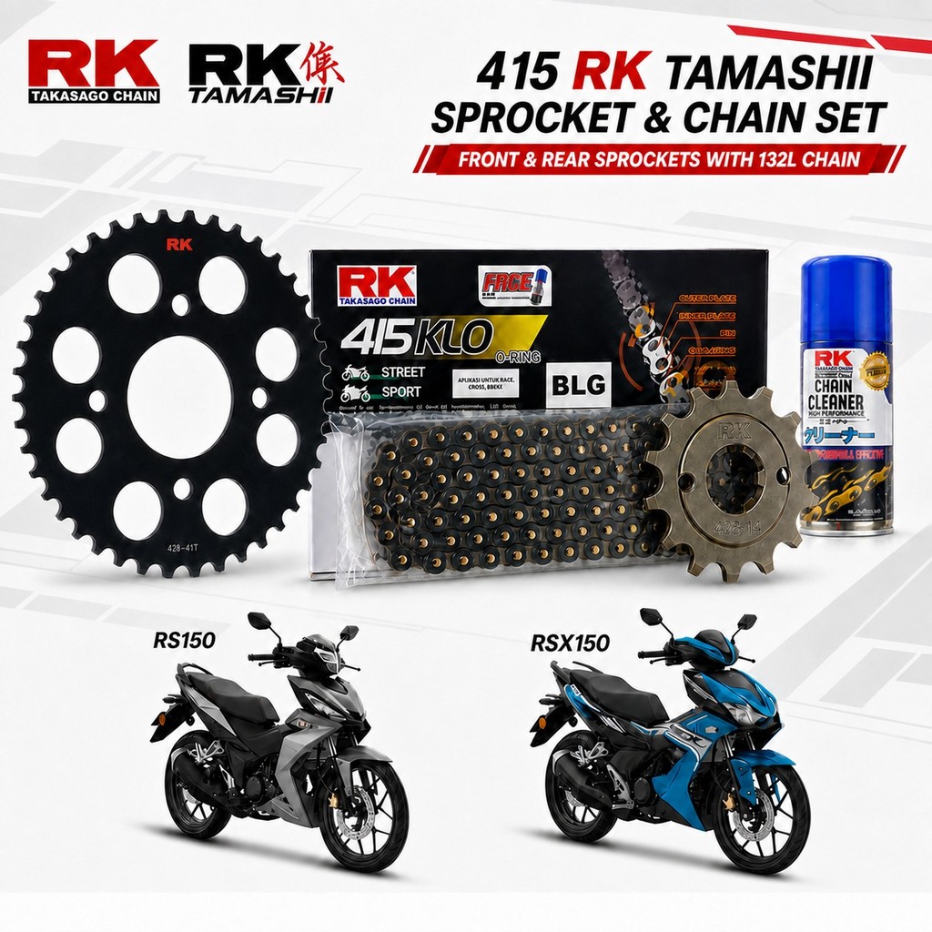RK 415 BLACK GOLD ( BLG) โซ่ 132L / RK Tamashii Sprocket FRONT & REAR - RS150 RSX150