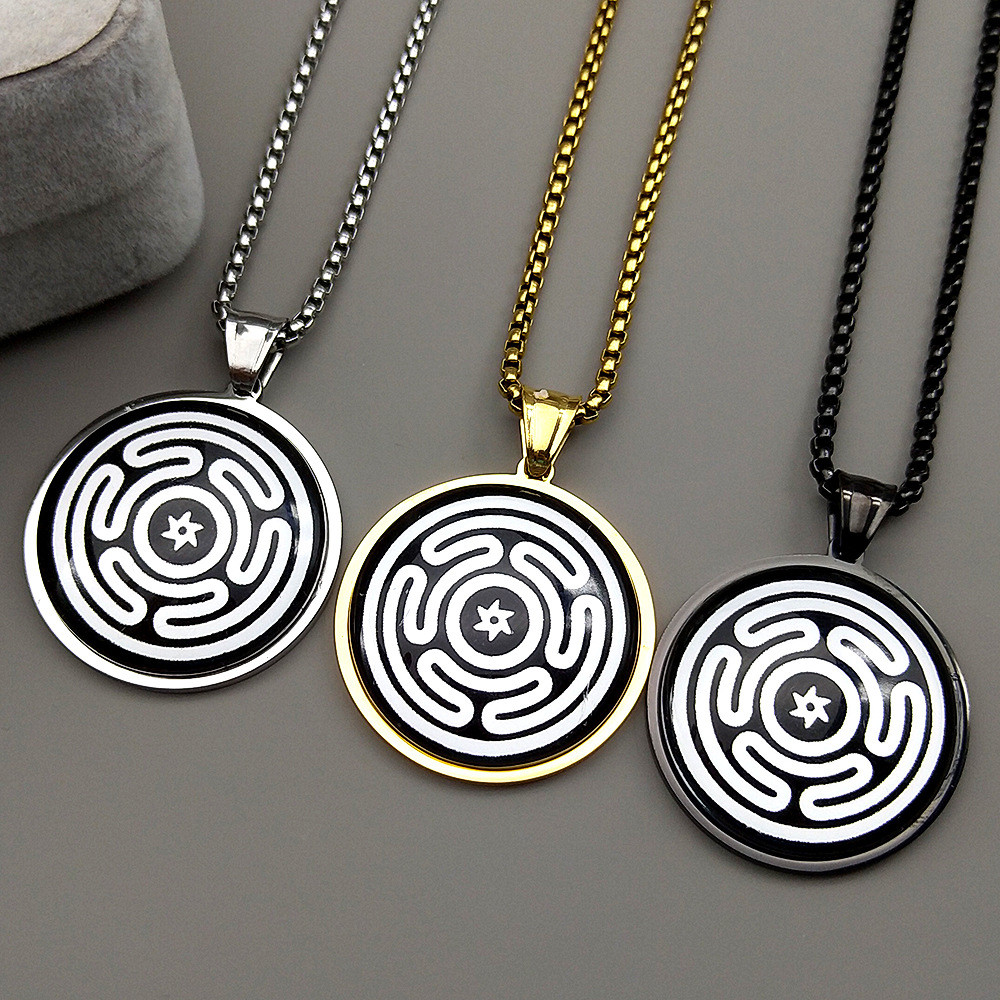 FAST SHIP Hecate Wheel Necklace Pendant Stainless Steel Necklace Sphalos Hecate Magic Symbol mojogy*