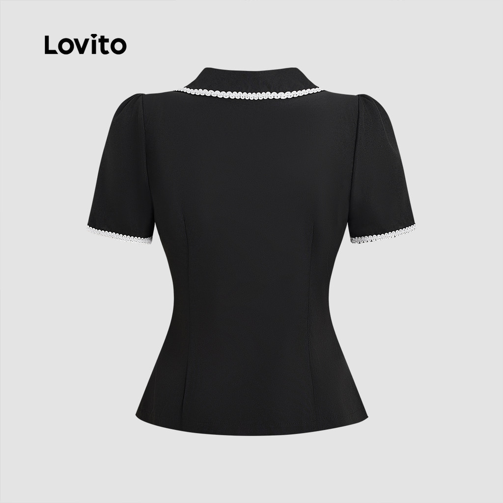 Lovito بلوزة نسائية سوداء بدانتيل — صورة 6