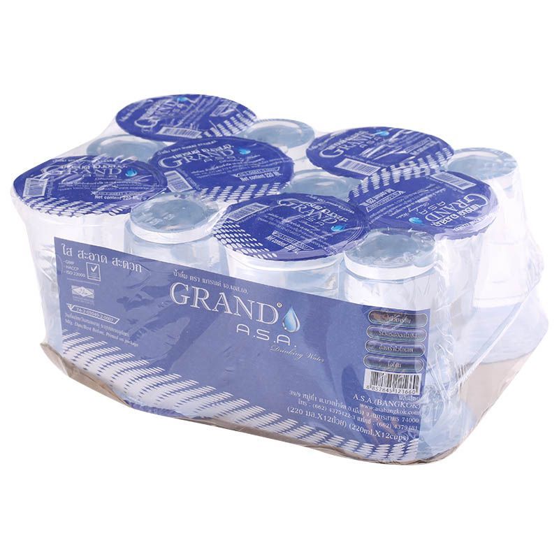 แกรนด์เอเอสเอน้ำดื่มถ้วย 220มล. แพค 12 Grand ASA Cupped Water 220ml. Pack 12 [หมายเลขบาร์โค้ด 8852845121660]
