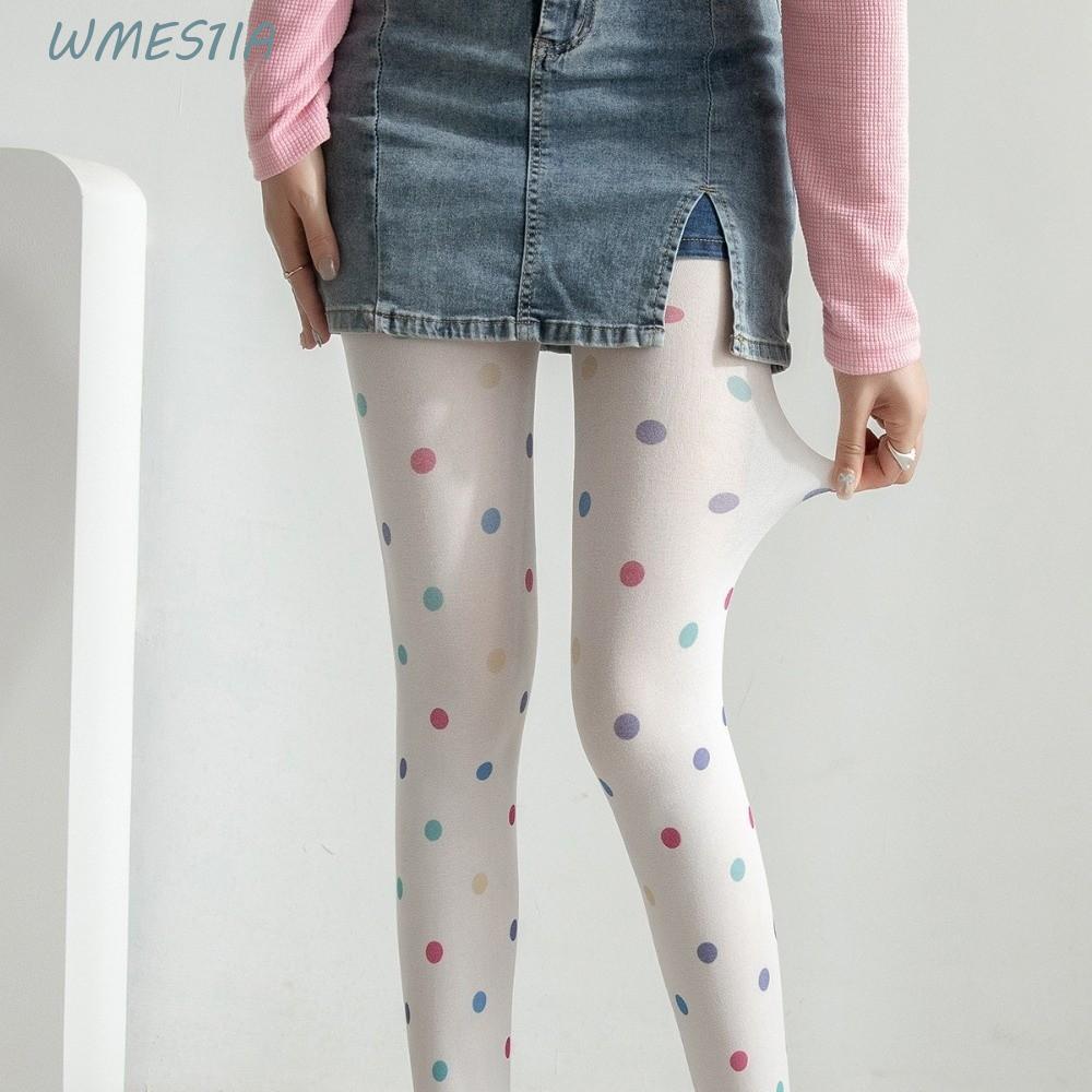WMES1IA ขนาดใหญ่ Dot Pantyhose, Breathable สีสัน Polka Dot ถุงน่อง,หวานยืดหยุ่นไม่มีรอยต่อ Slimming 