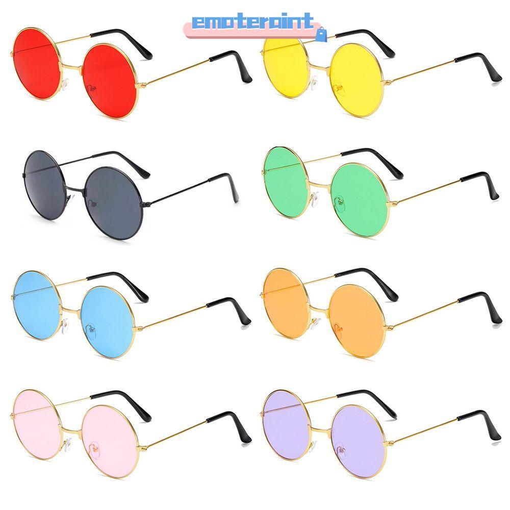 EMOTEPH แว่นกันแดดโลหะแฟชั่น Hippie Disco Circle Glasses