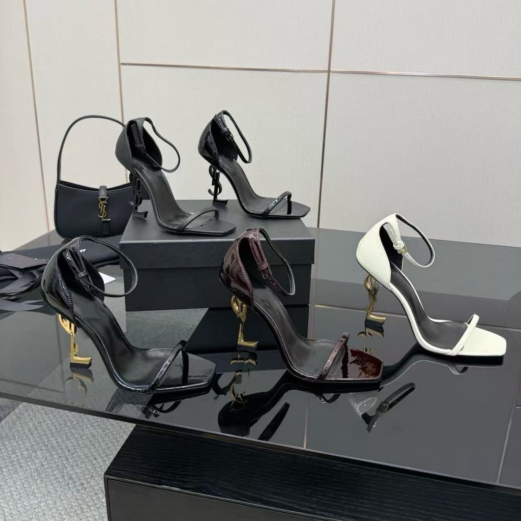 FP3Y Y/S 2026New Summer Square-Toed Open-Toed Metal Letter Heel High-Heel Sandals for Women with Sin