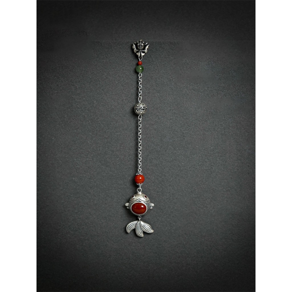 Retro Old Koi Cheongsam Pressed จี้ปก Southern Red Agate พู่ Hanfu อุปกรณ์เสริมทองหยก Full House เข็