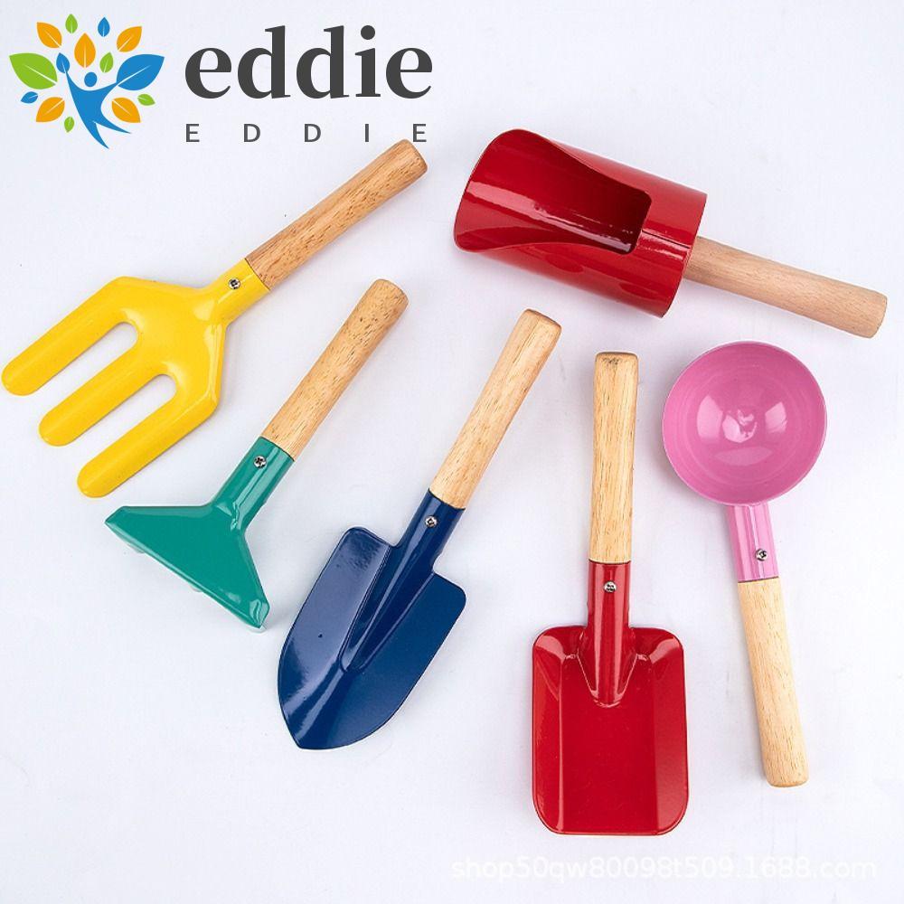 EDIE เครื่องมือทําสวนสําหรับเด็กพร้อมที่จับไม้ขุดทรายสีลูกกวาดส้อมพลั่วตักเกรียว