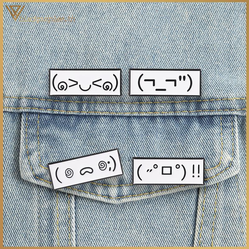 BPUR 4 ชิ้น Creative Kaomoji เคลือบ Pins Kawaii Emoticon ข้อความเข็มกลัดกันน้ําอารมณ์ Expression Bad