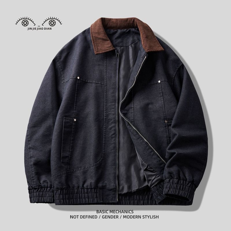 ผู้ชาย Barn Style Corduroy Jacket Contrast Collar Work Vintage Loose Fit