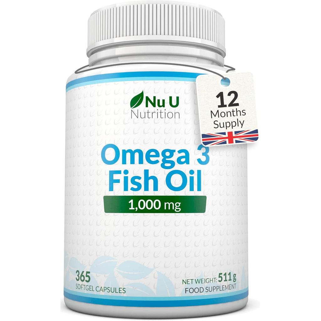 Nu U Nutrition - Omega 3 Oil 1000mg - 365 Softgels (12Month ply) Triglyceride Form Omega3 พร้อม 540m