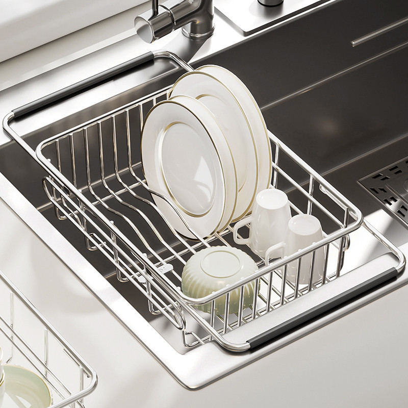 Stainless Steel Sink Drainer Basket Expandable Kitchen Adjustable Rectangular Tray Rak Sink