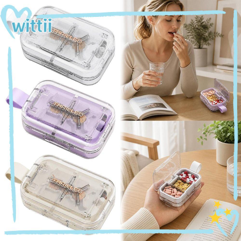 WITTII Quartering Pill Cutter, Multi Grids Moisture-proof Pill Cutter กล่องเก็บ,แบบพกพาฝุ่นยาตัด Dua