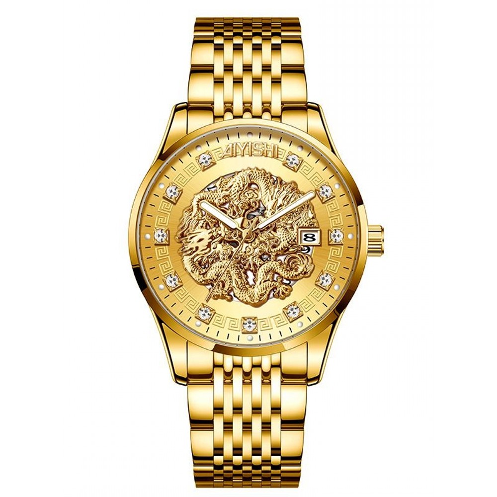 Aiyishi Swiss นาฬิกาผู้ชายปฏิทินธุรกิจส่องสว่างกันน้ําอินเทรนด์นาฬิกาเหล็ก 2061