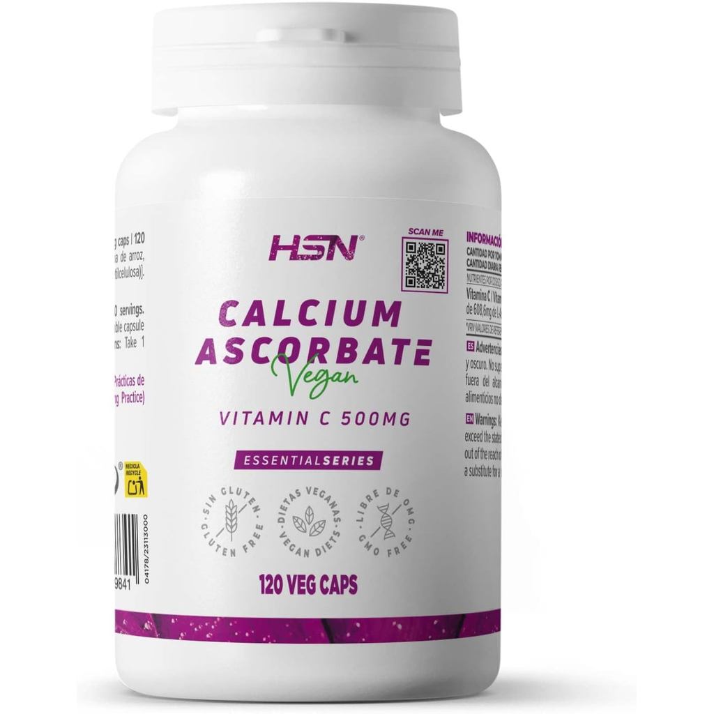 HSN Calcium Anti-Ascorbic Acid 500mg วิตามินซีที่ไม่ใช่กรด (pH มูลค่า 7) |   แคปซูลผัก 120 แคปซูล ให