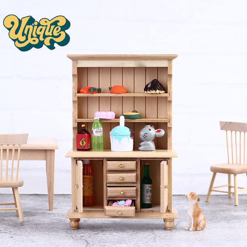 (มีเอกลักษณ์) 1:12 Dollhouse Miniature Wood Display Cupboard Shelf Cabinet Decorative Painted