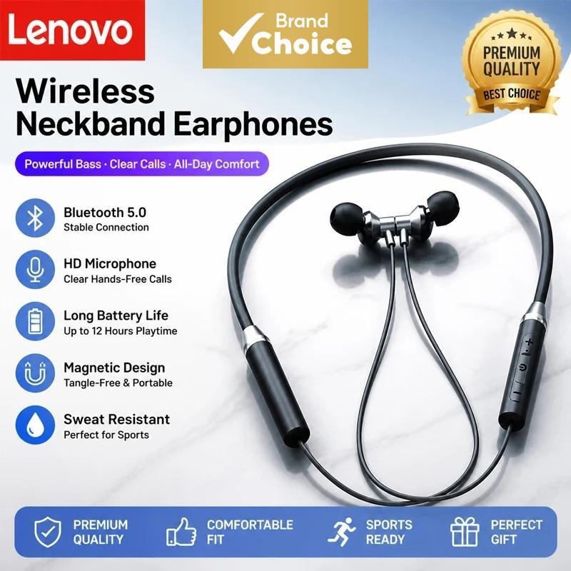หูฟังไร้สายแบบคล้องคอ Lenovo HE05X หูฟังบลูทูธ 5.0 กันน้ํา กันเหงื่อ เหมาะสําหรับออกกําลังกายหรือใช้