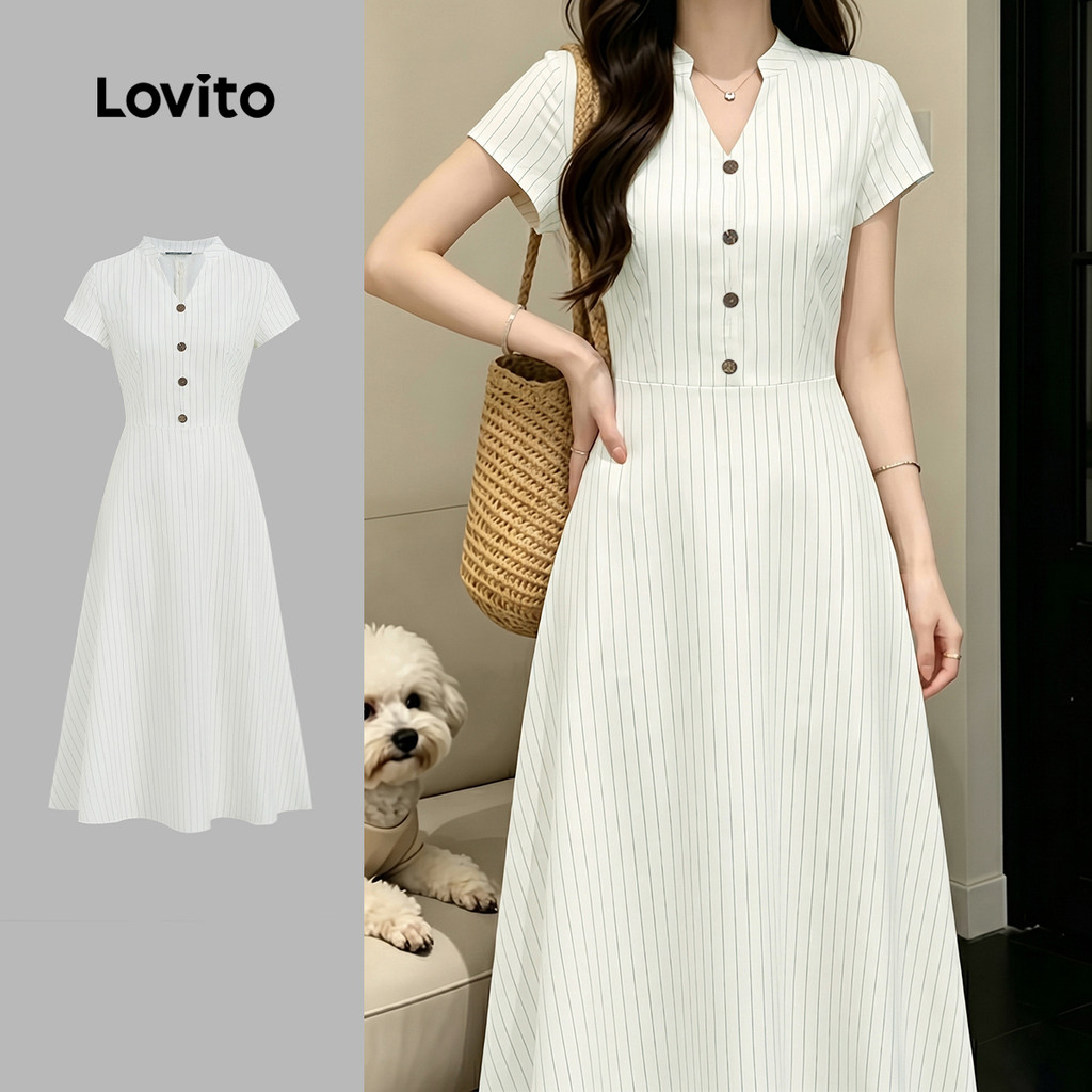 (New Arrival) Lovito ชุดเดรสลําลองลายดอก สไตล์สบายๆ สําหรับฤดูใบไม้ผลิ/ฤดูร้อน สีแอปริคอต สําหรับผู้หญิง ทำงาน เกาหลี อินเทรนด์ L200AD014