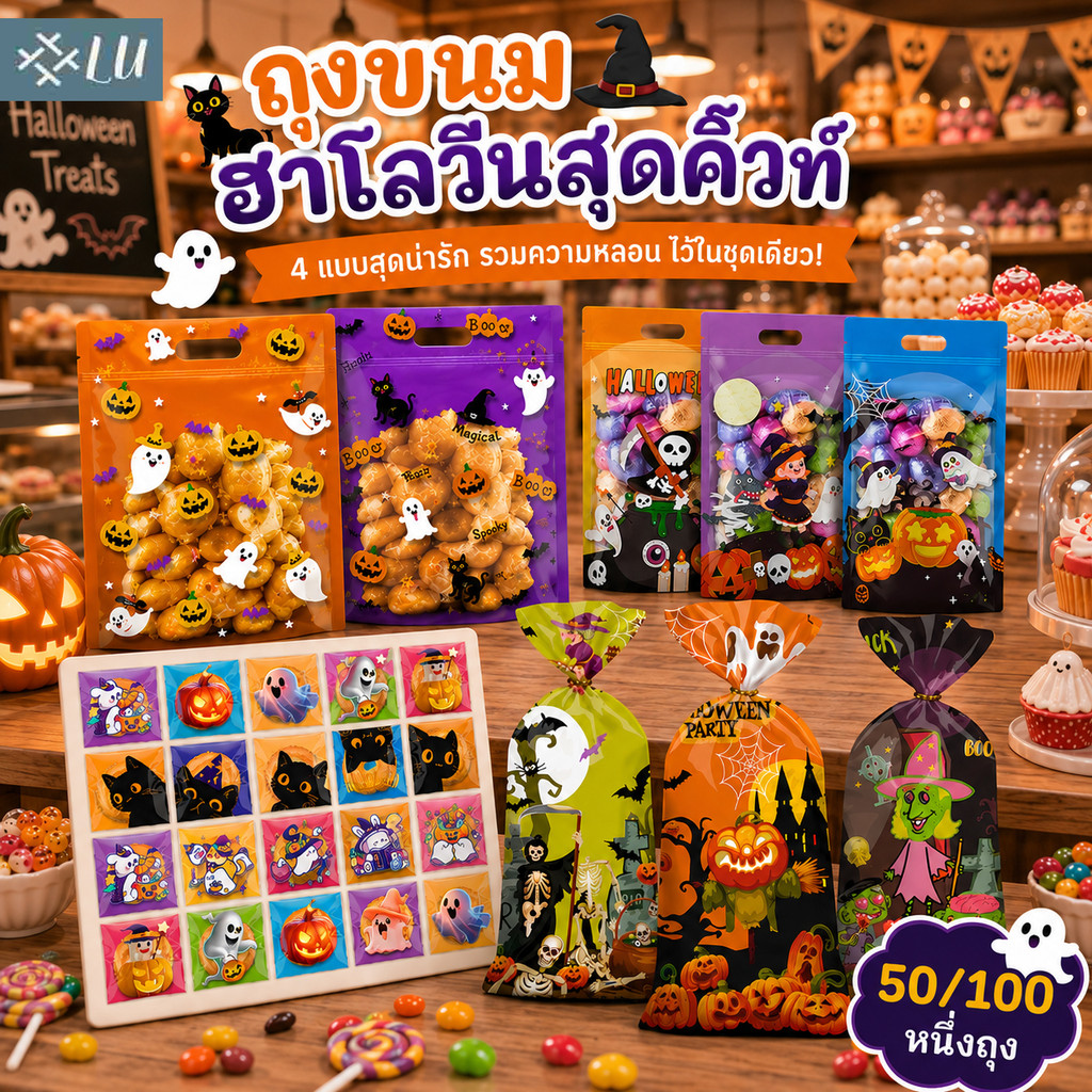 【กรุงเทพจัดส่งสินค้า】HalloweenParty ถุงฮาโลวีน ถุงซิป ฮาโลวีน ถุงคุ๊กกี้  ถุงฝากาวใส่ขนม สำหรับใส่คุกกี้ บราวนี่ ขนม