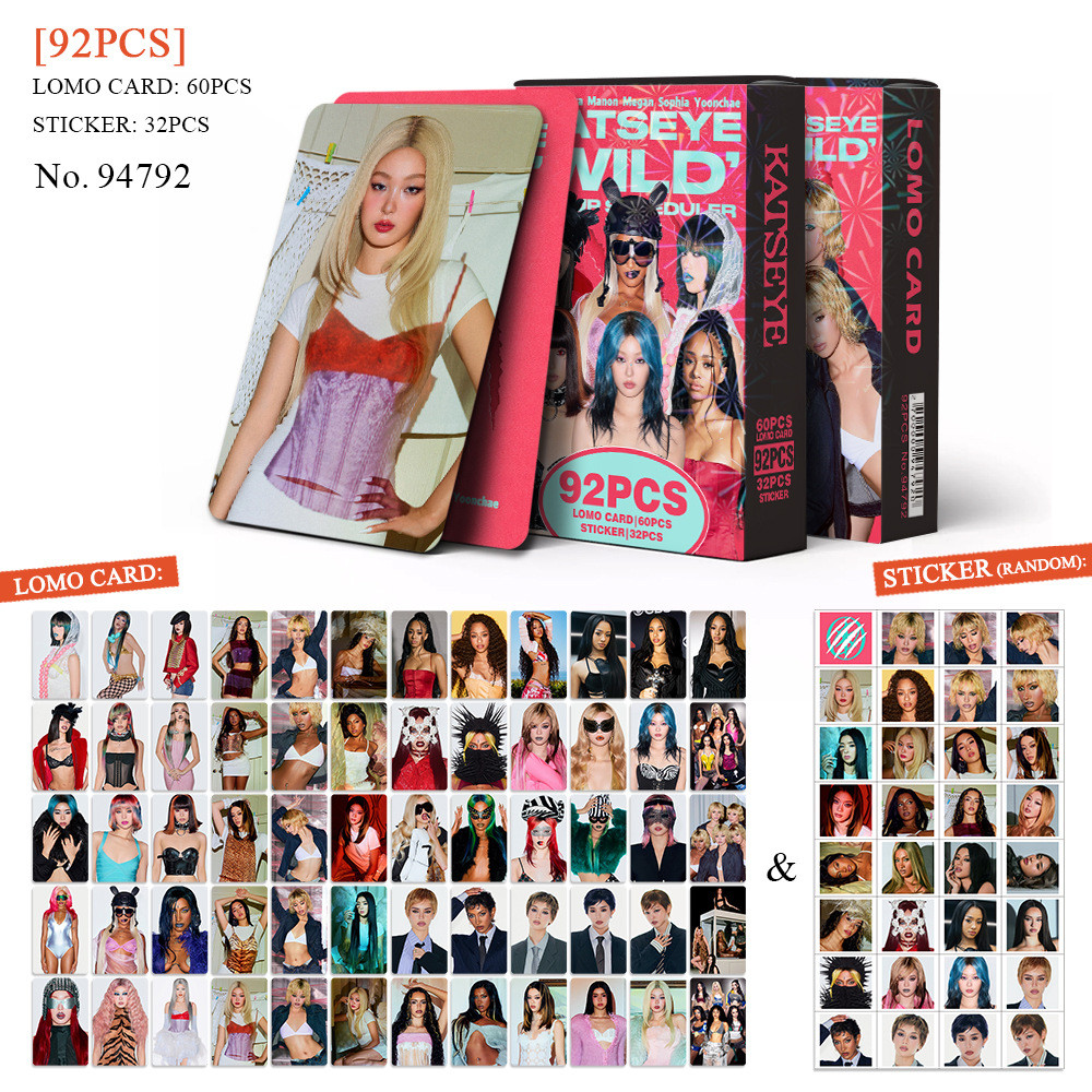 Katseye Wild อัลบั้ม Photocard 92 ชิ้น Katseye การ์ด Lomo 60 ชิ้น + 32 ชิ้นสติกเกอร์