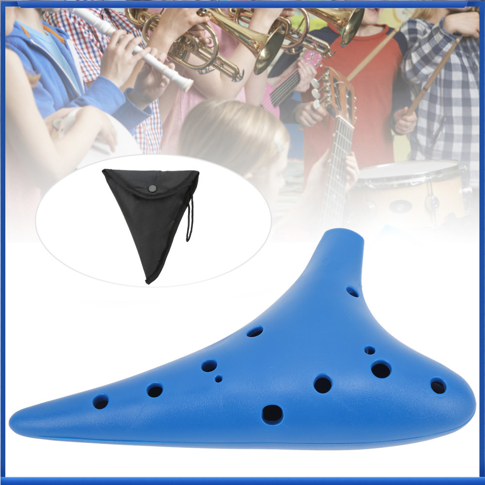 Lestoree-th เครื่องดนตรีลมแบบพกพาพลาสติก Ocarina 12 หลุมพร้อมโน้ตดนตรีสีน้ำเงินสำหรับผู้เริ่มต้น