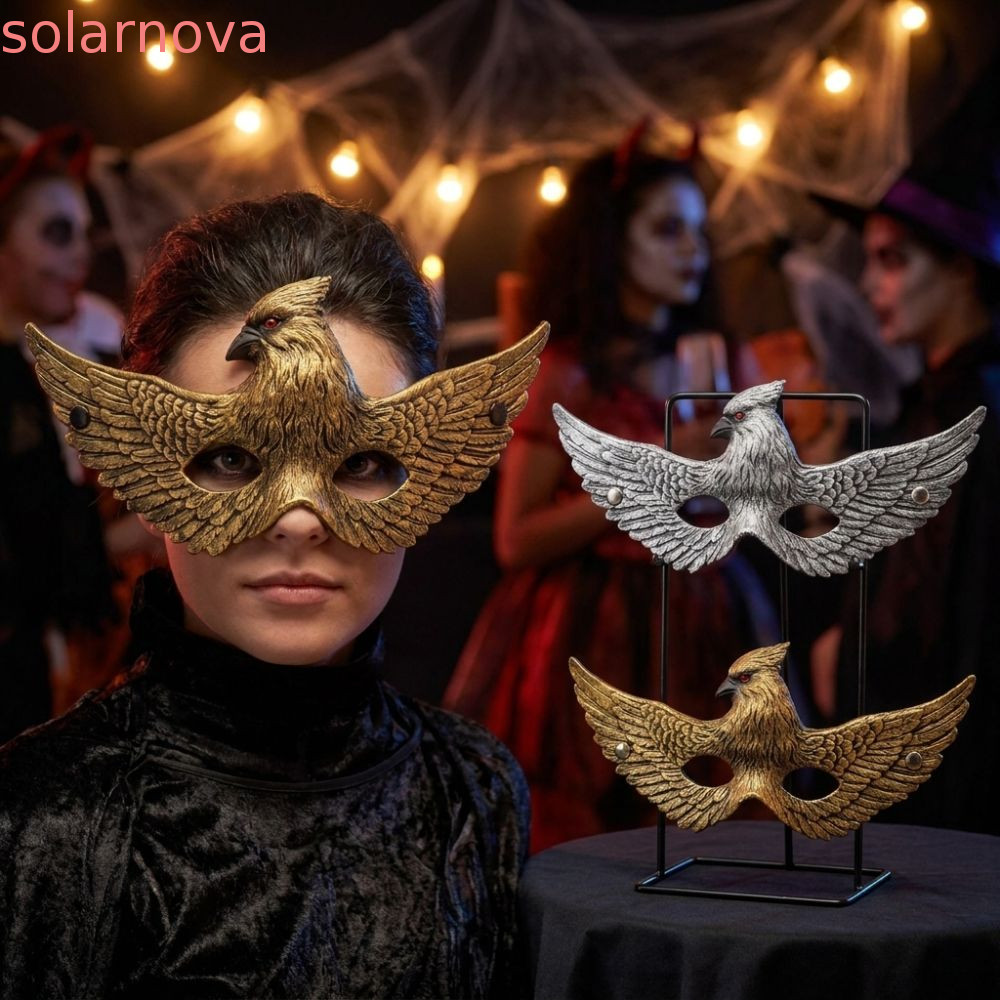 SOLARNOVA ฮาโลวีน 3D Eagle Mask, PU Foam Vintage Eagle Half Face Masquerade Mask,ที่สมจริงรายละเอียด