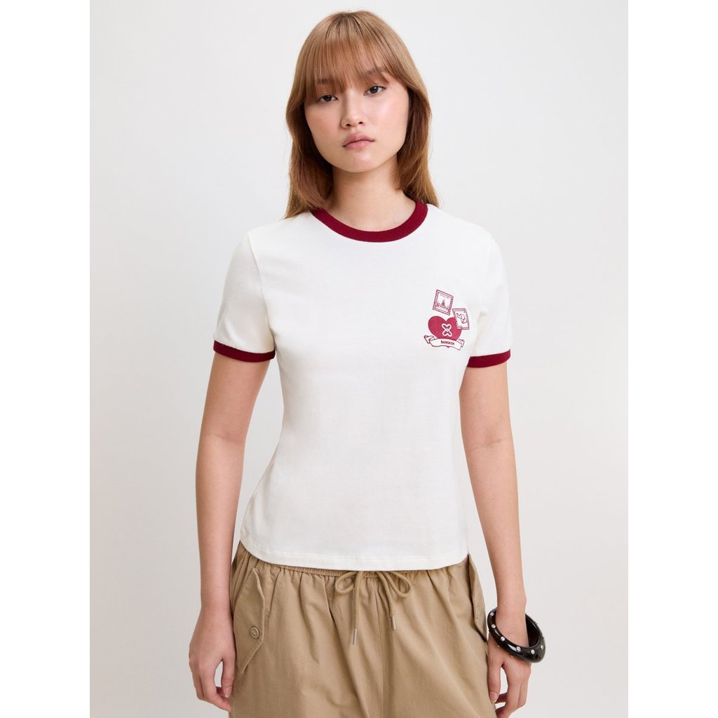 [Pomelo] เสื้อยืดคอกลมพิมพ์ลาย / Graphic Ringer Tee — صورة 2