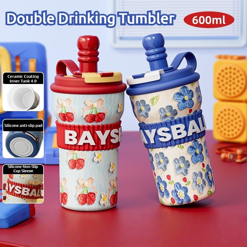 Pipjoy แก้วกาแฟกันรั่ว กระบอกน้ำหลอดดูดน้ํา 600ml แก้วเก็บความเย็น Sus316 แก้วน้ําผู้หญิงหน้าตาดี