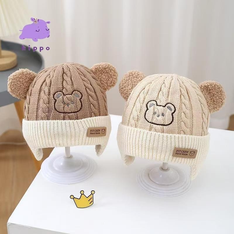 หมวกเด็กฤดูใบไม้ร่วงและฤดูหนาว หมวกถักน่ารัก ป้องกันความหนาวเย็น ป้องกันหู - รูปที่ 2