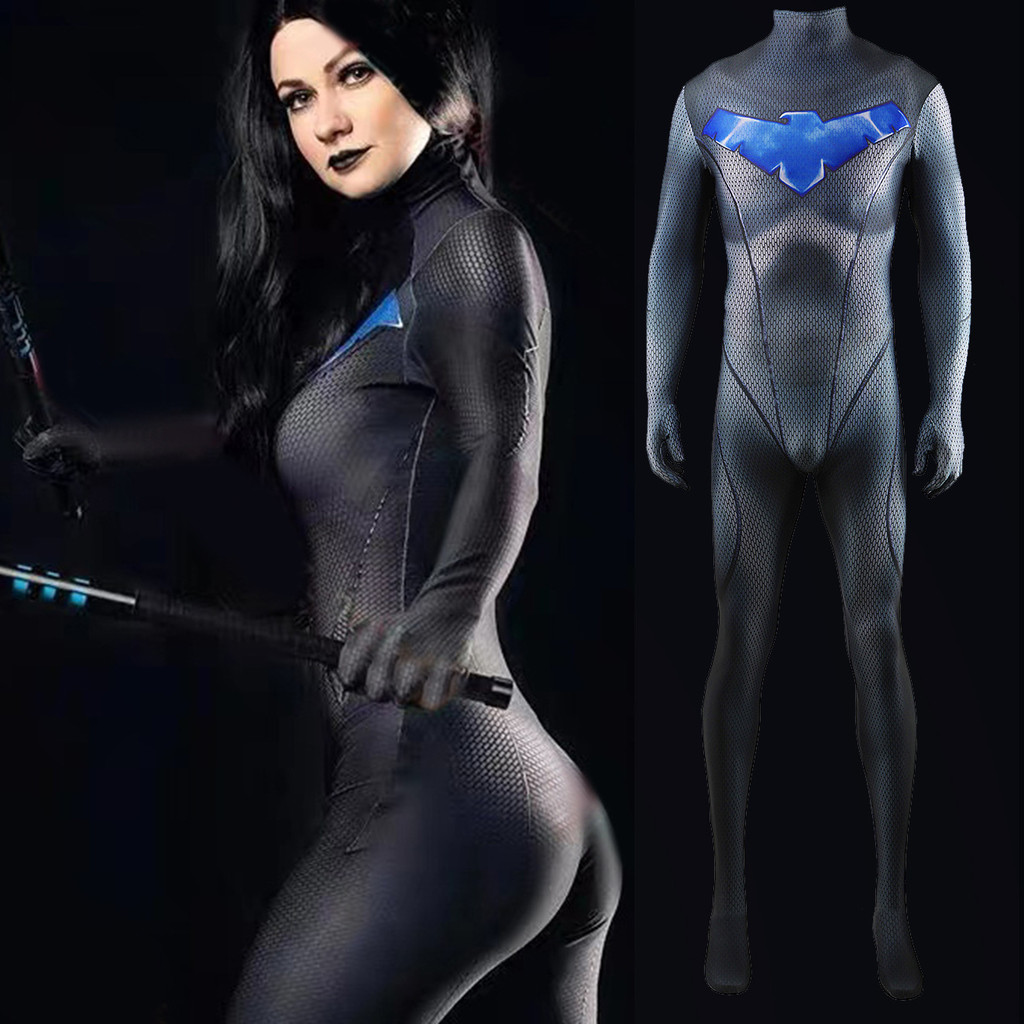 DC Nightwing ผู้หญิง Nightwing อะนิเมะคอสเพลย์ Jumpsuit ฮาโลวีนเวทีเครื่องแต่งกาย 1014