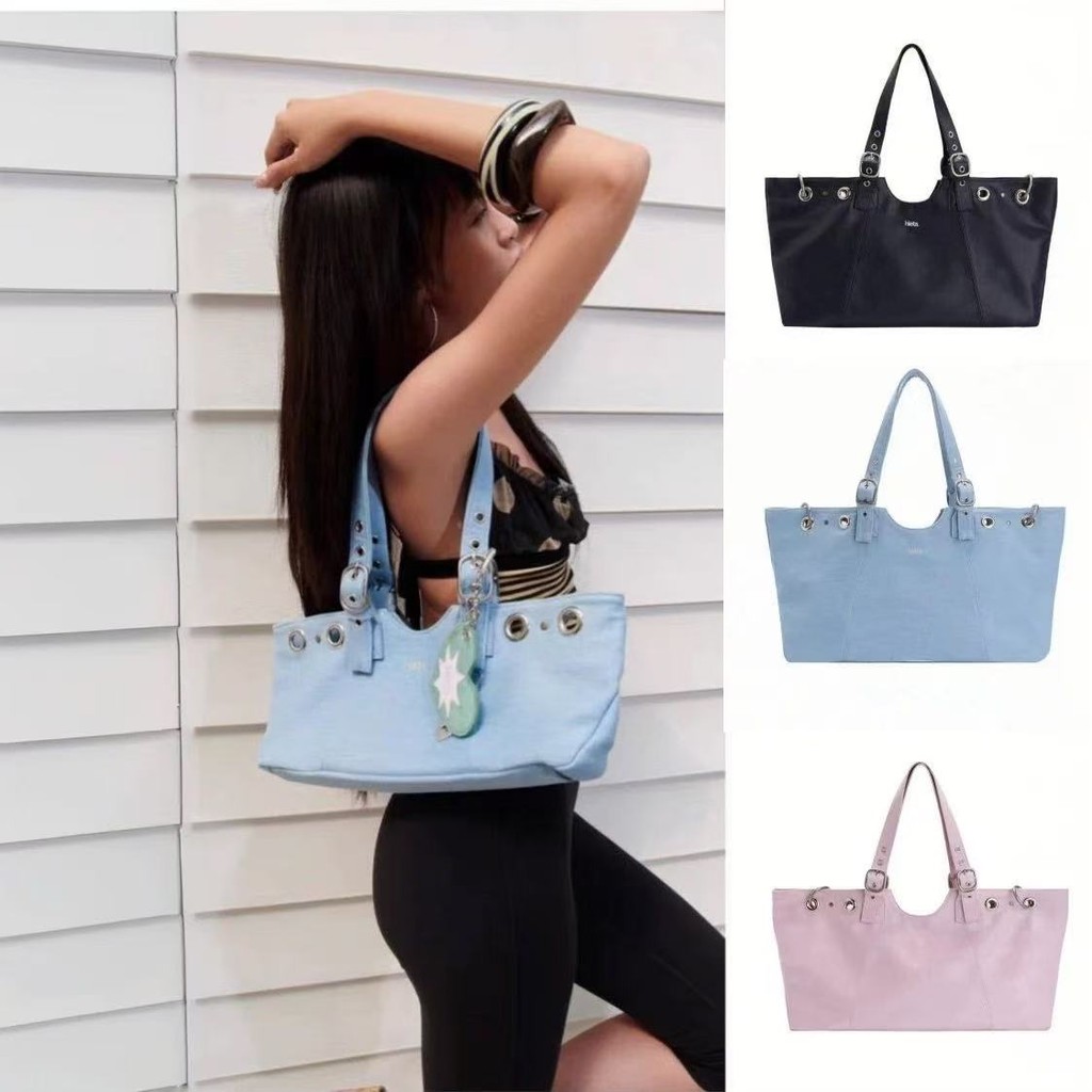 เกาหลี Niche 5 ใหม่ Hieta Rivet Tote กระเป๋า ik ขนาดใหญ่ความจุแฟชั่น All-Match กระเป๋าสะพาย