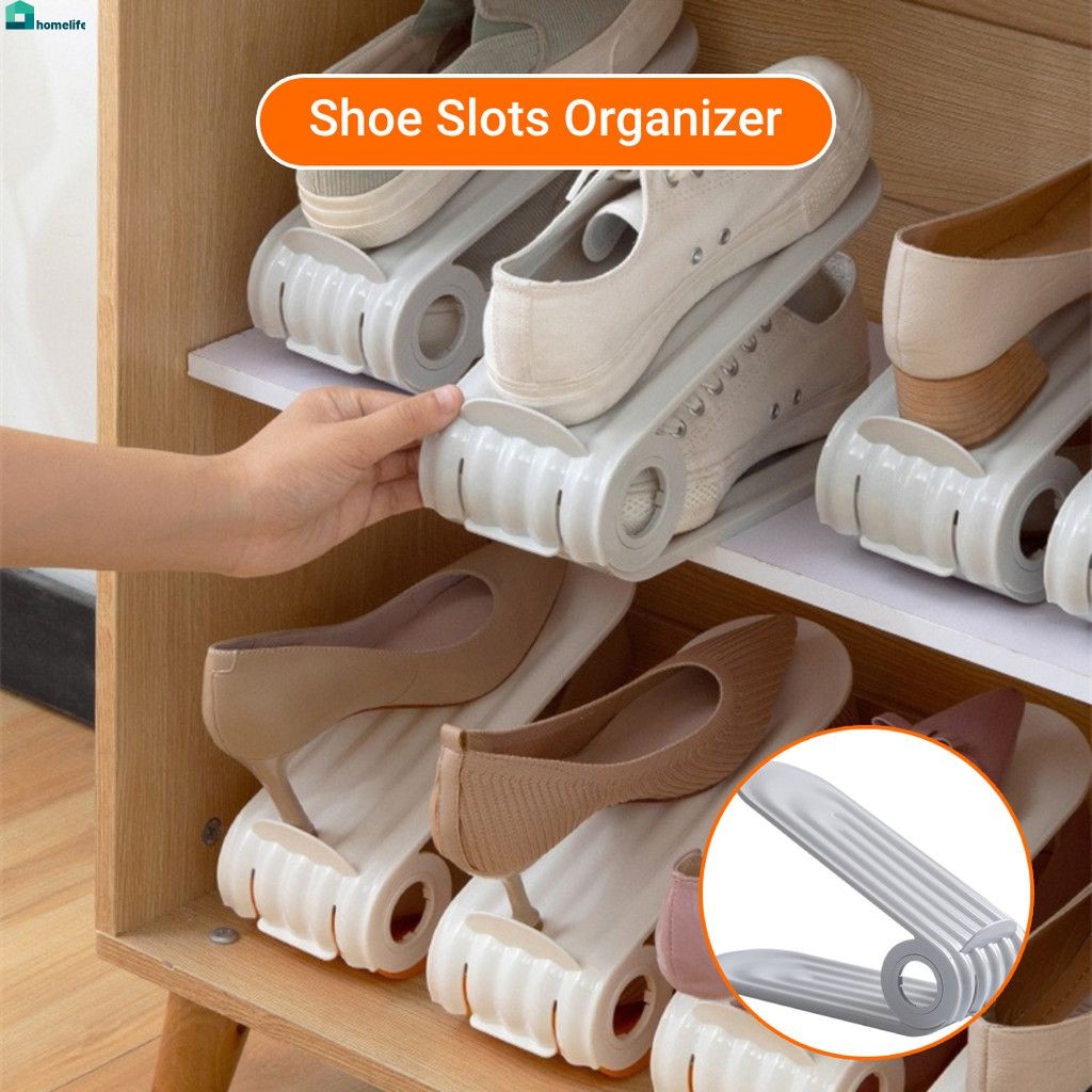 Shoe Slots Organizer Adjustable Anti Slip Shoes Storage Rack Space Saving Stackable Footwear Organiz