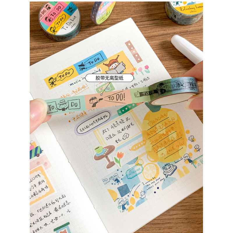 Zhuo Dawang [Azhu La Strip Tape] คู่มือวัสดุสติกเกอร์ Washi Non-Release ยาวเทปแคบ todo คู่ดอกไม้ตกแต่งลายสก๊อต Patchwork สีบล็อก Dot Latch เทป Slim กาวสติกเกอร์