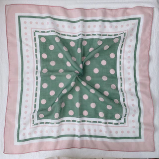 ผ้าพันคอดotหวาน สไตล์เกาหลี ทำจากผ้าฝ้ายและลินิน ขนาด 58x58 cm พร้อมตกแต่ง