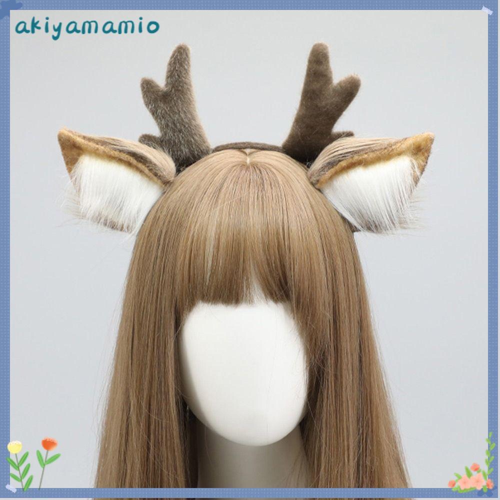 AKIYAMIO ห่วงศีรษะ, ที่คาดผมเขากวางปาร์ตี้น่ารัก Reindeer, ตุ๊กตาโลลิต้าหูกวางตกแต่งเทศกาลเขากวางห่วงผมคริสต์มาส