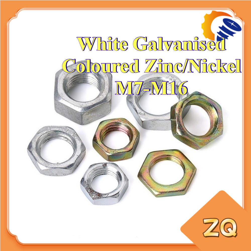 [การจัดส่งพร้อมท์]หัวน็อต ตัวเมีย ขอบบาง ตัวบาง สี เคลือบสังกะสี / เคลือบสังกะสีสีขาว / ชุบนิกเกิล  